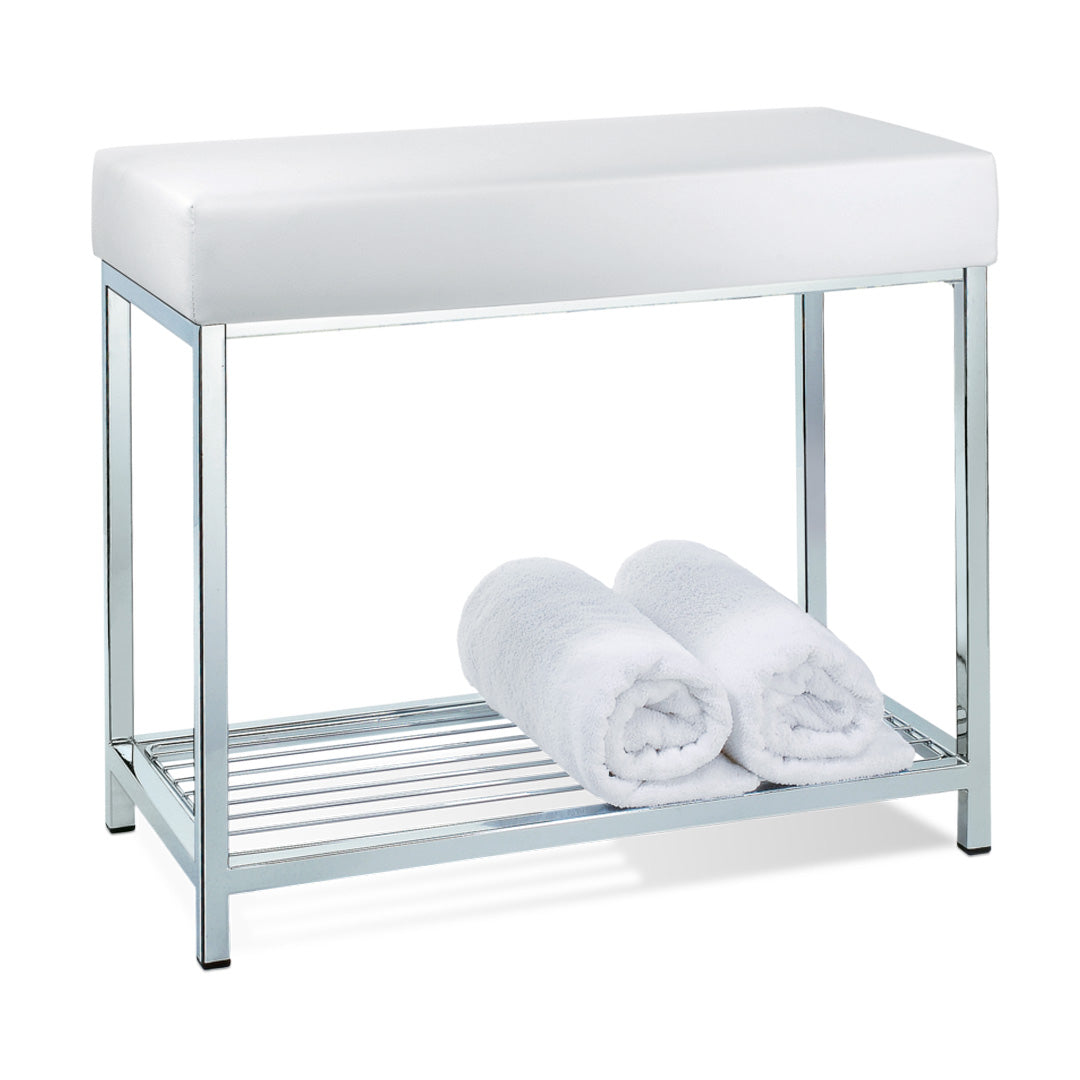 Große Badezimmer-Sitzbank Decor Walther DW77 mit weißem Kunstlederpolster und verchromtem Metallgestell, Artikelnummer 0505104