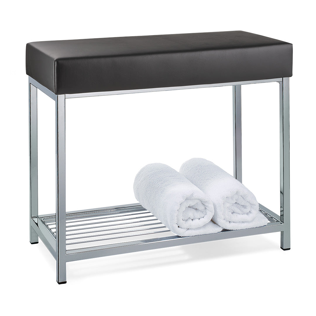 Elegante Sitzbank Decor Walther DW77 mit schwarzem Kunstlederpolster und glänzend verchromtem Gestell, Artikelnummer 0505105
