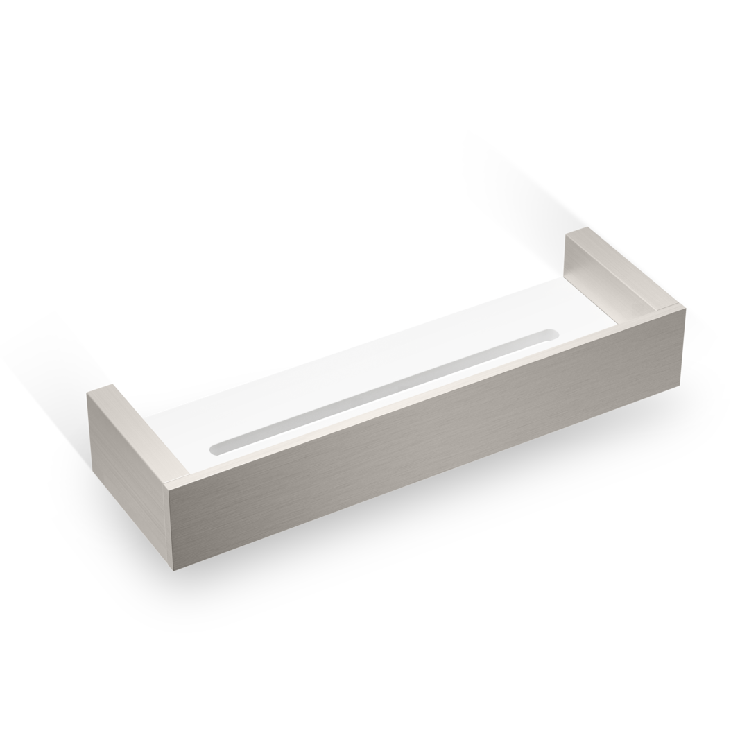 Duschablage Nickel satiniert Decor-Walther BK DA30, hochwertige Duschkorb Wandablage aus Messing mit transparentem Einsatz fuer Shampoo und Duschgel.