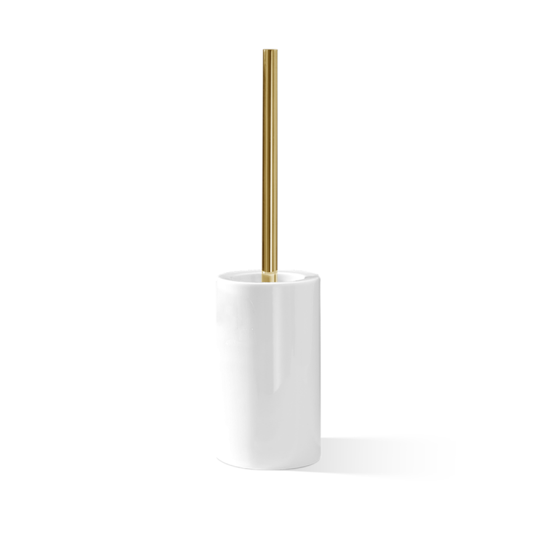Stand-WC-Bürstengarnitur DW6100 von Decor Walther, klassisches Design aus weißem Porzellan mit goldfarbener Bürste – Artikelnummer: 0826052