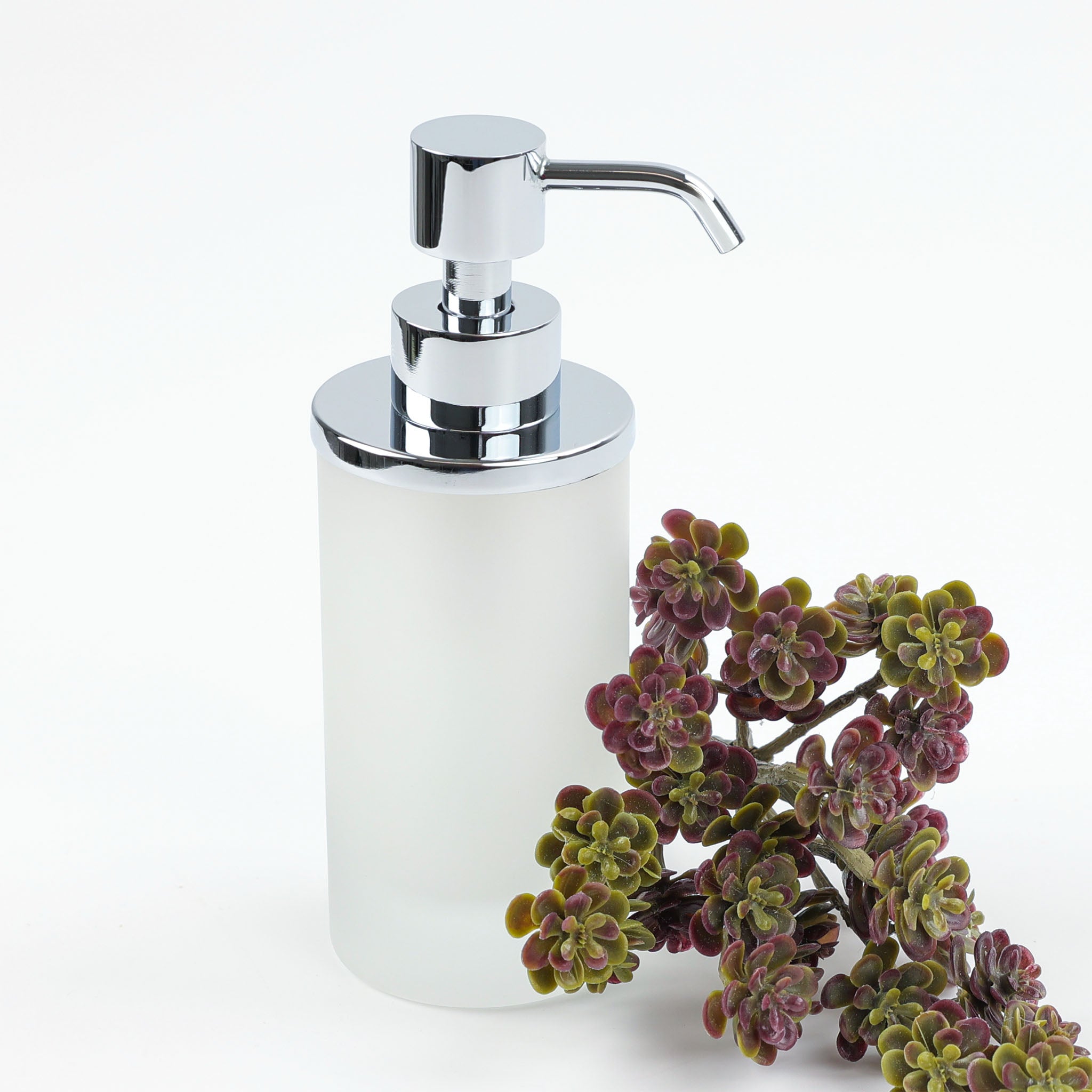 Kleiner Seifenspender von Windisch 90463 MCR, Chom und satiniertes Glas, ideal für das Gäste-WC, mit floraler Dekoration