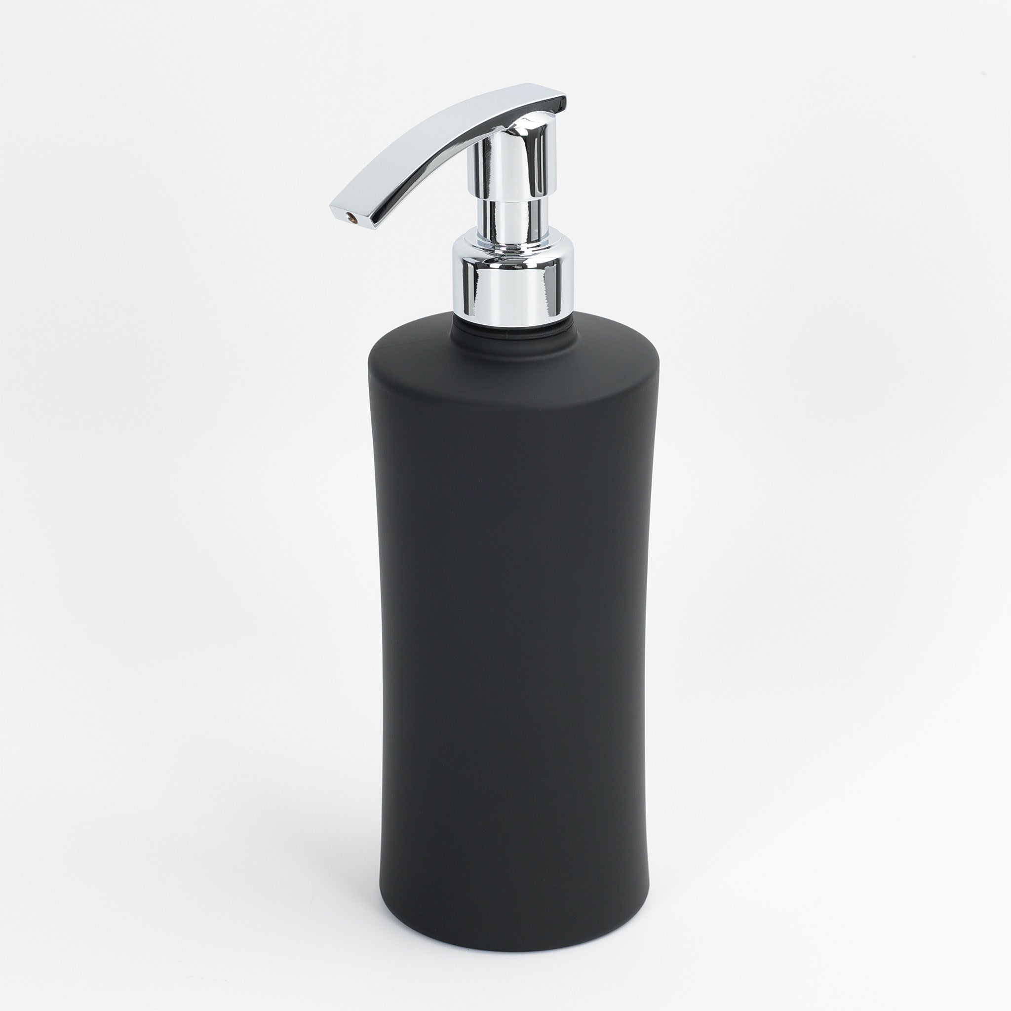 Kristallglas Seifenspender in Schwarz Matt mit Chromkopf, ganze Ansicht, feines Design aus Spanien