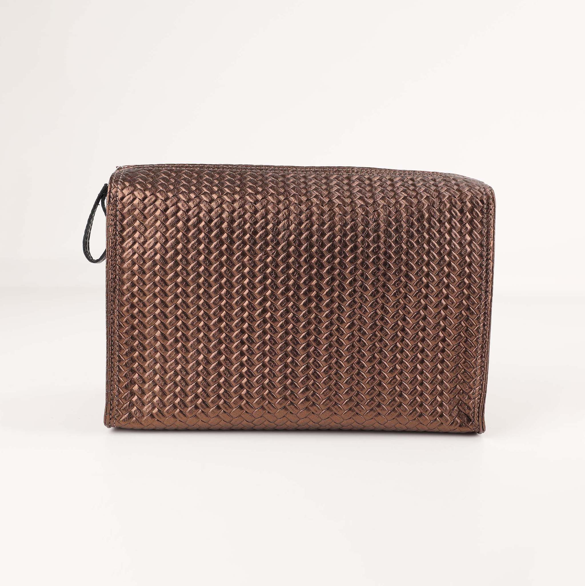 Kulturtasche aus Leder mit Bronze Flechtmuster von F. Hammann