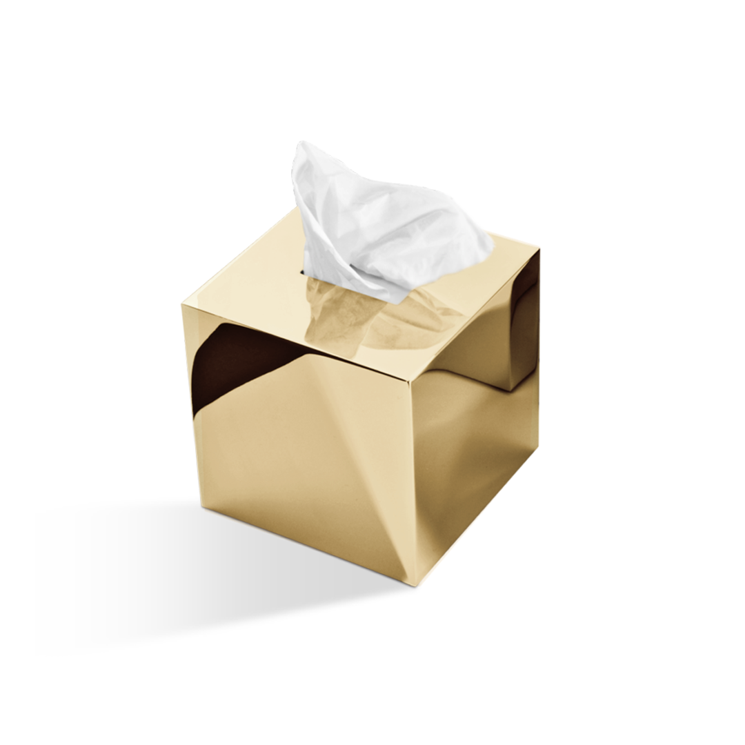 Papiertuchbox quadratisch Gold Decor Walther Kleenexbox Taschentuchbox Kosmetiktücherbox Messing hochwertig edel exklusiv funktional Oberflächenschoner stilvolles Badezimmer-Accessoire Badezimmer-Organisation Badezimmer-Hygiene kompakt vielseitig praktische Befüllung langlebig