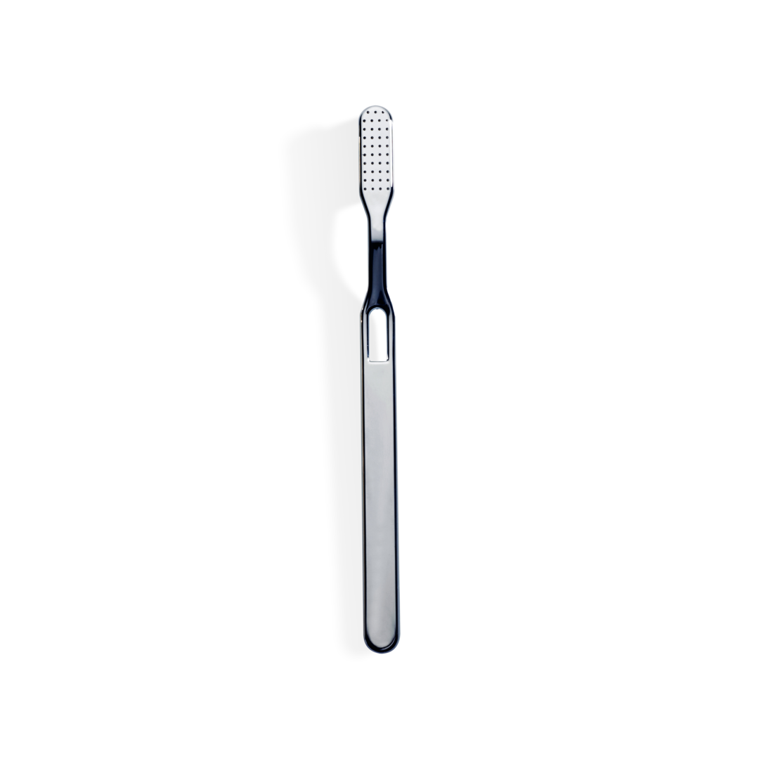 Hochwertige Zahnbürste Chrom Decor Walther stilvolle Zahnbürste veredeltes Chrom-Finish sanfte Nylonborsten schonende effektive Plaqueentfernung Zahnfleisch Zahnschmelz Schutz exklusives Badaccessoire
