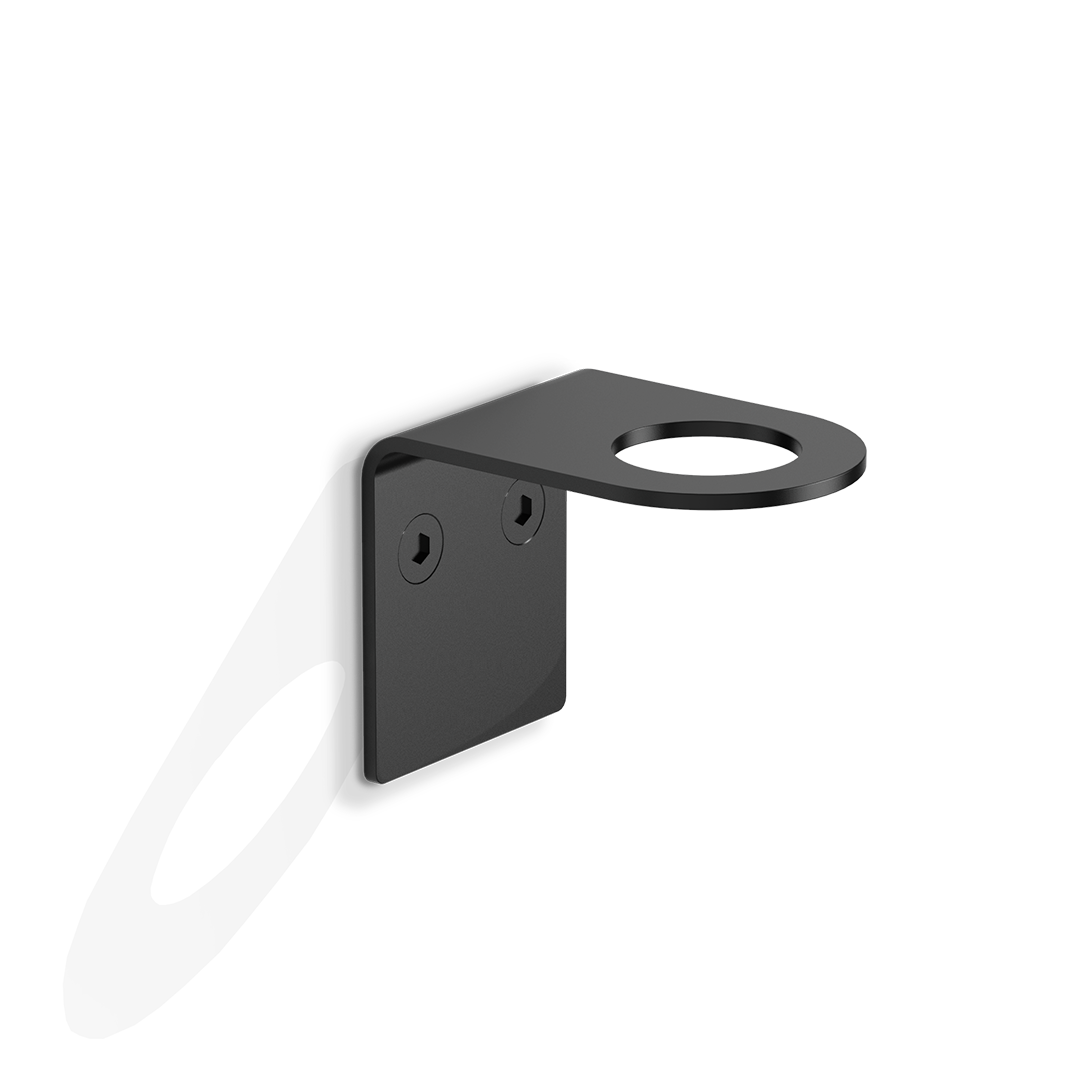 Edler Seifenspenderhalter Hold in Schwarz von Decor Walther – hochwertiger, wandmontierter Halter für Flüssigseifen und Duschgels in Flaschen bis 500 ml mit Ø28 mm.