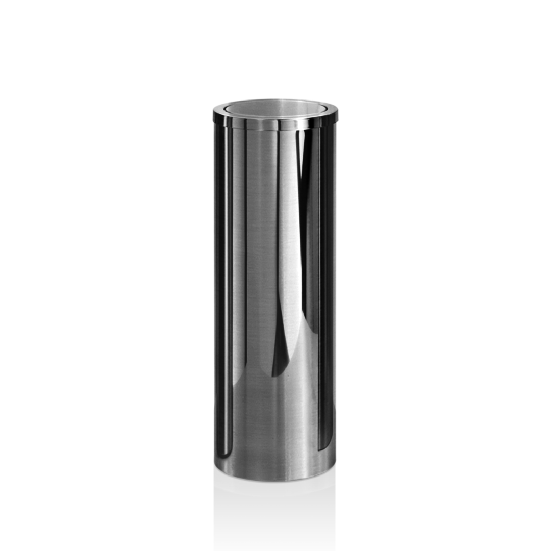Runder Papierkorb DW1024 aus mattem Edelstahl von Decor Walther mit abnehmbarem Schwingdeckel, zeitloses Design für Bad und Gäste-WC.