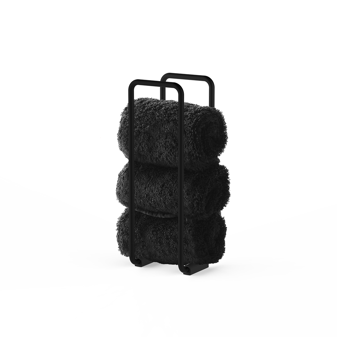 Moderner Handtuchhalter DW 233 in Schwarz matt – eleganter Edelstahl-Gästetuchhalter mit rutschfesten, oberflächenschonenden Protektoren.