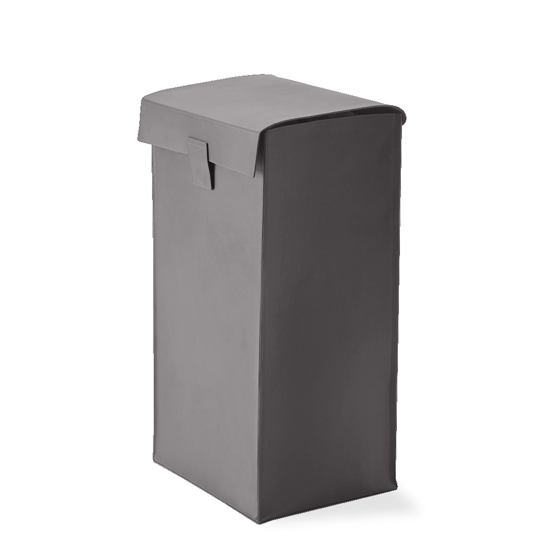 Rauchgrauer Wäschebehälter Decor-Walther Nappa WB aus hochwertigem Nappaleder mit Deckel und handgearbeiteten Ziernähten für Bad, Flur oder Schlafzimmer, Artikelnummer: 0938893