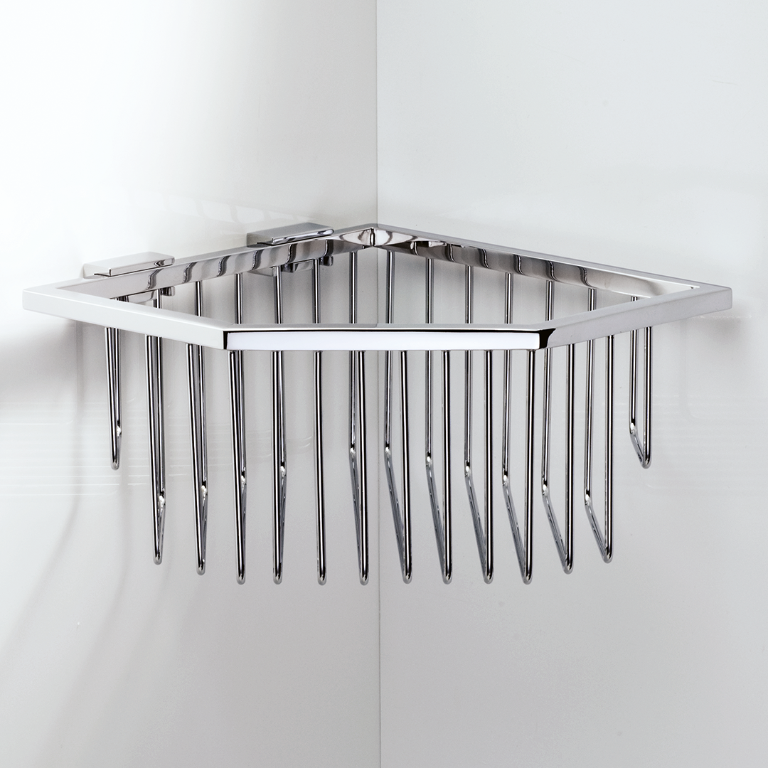 Decor Walther WA ECK3 Duschkorb für die Duschecke aus veredeltem Messing in Chrom für die Wandmontage.