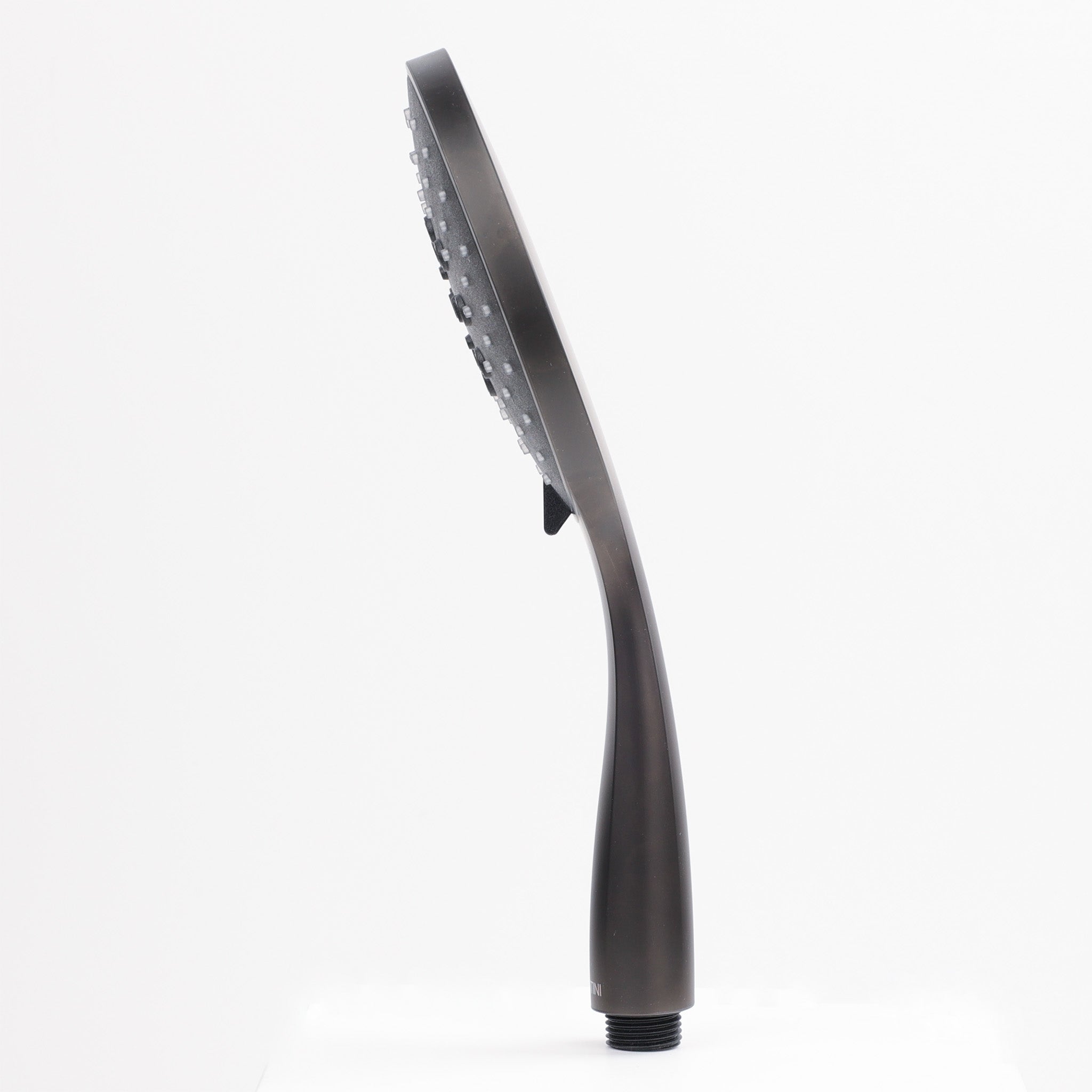 Runder, großer Brausekopf von Fantini-cooles Material Gun Metal Matt-edle Linienführung im Design-hochwertiger Brausekopf mit vielen verstellbaren Düsen-für alle modernen Badeinrichtungen geeignet