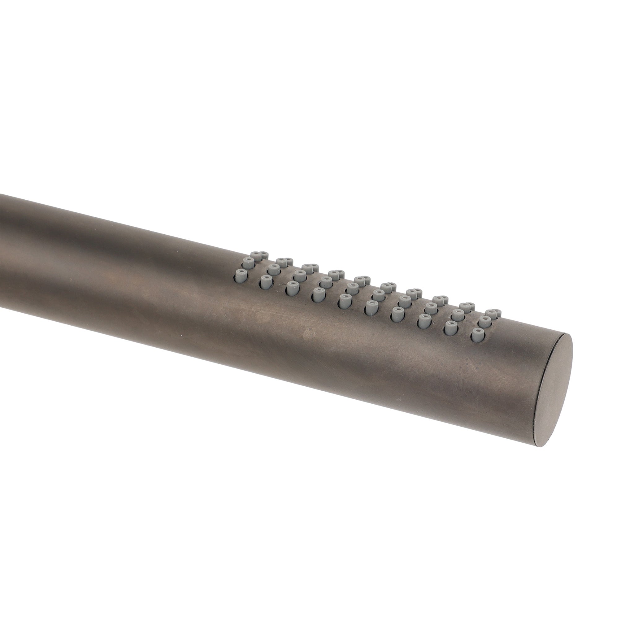 Fantini-Stabhandbrause-Gun Metal-Detailansicht mit grauen Duschdüsen