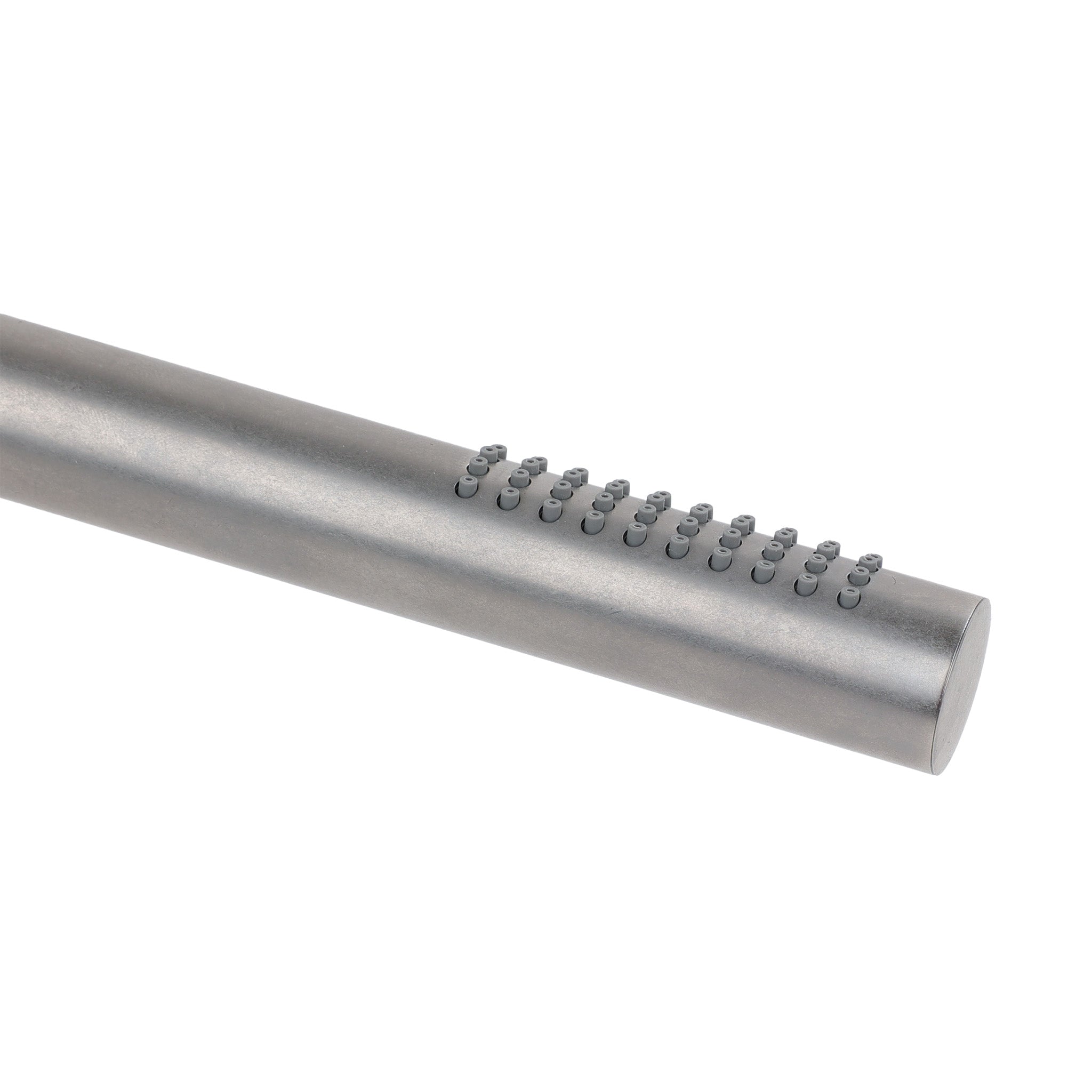 Fantini-Stabhandbrause-Raw Metal-Detailansicht mit grauen Duschdüsen