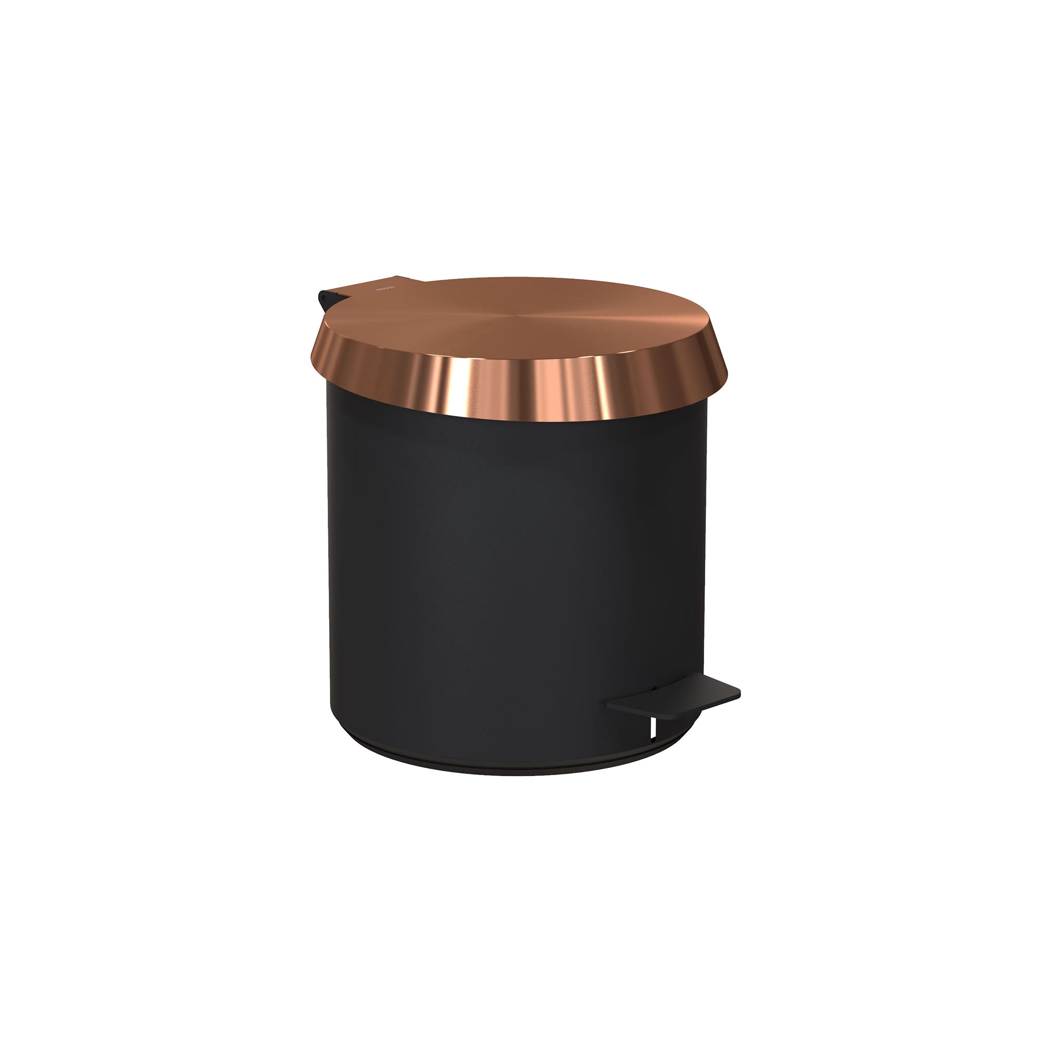 Frost Denmark Treteimer in Schwarz matt mit gebürstetem Kupferdeckel – Design trifft Funktionalität.