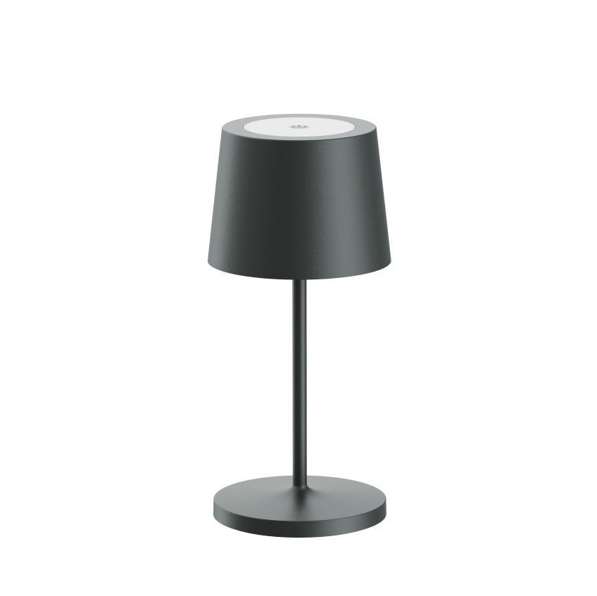 Zeitlose Tischleuchte GO Mini in Anthrazit matt - dimmbar, tragbar und aus hochwertigem Aluminium für flexible Lichtgestaltung.