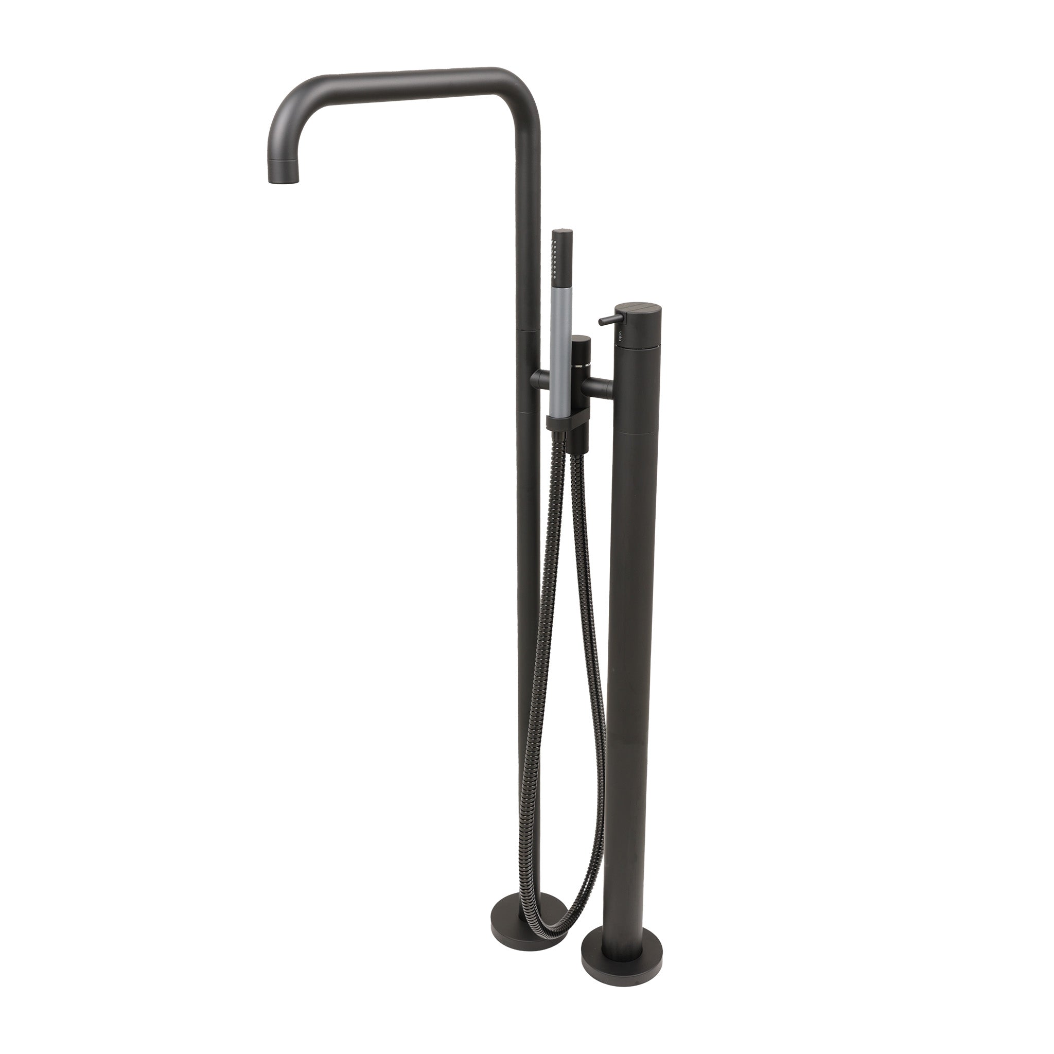Moderne Vola Standarmatur FS1 in Schwarz matt für freistehende Badewannen, inklusive Handbrause.