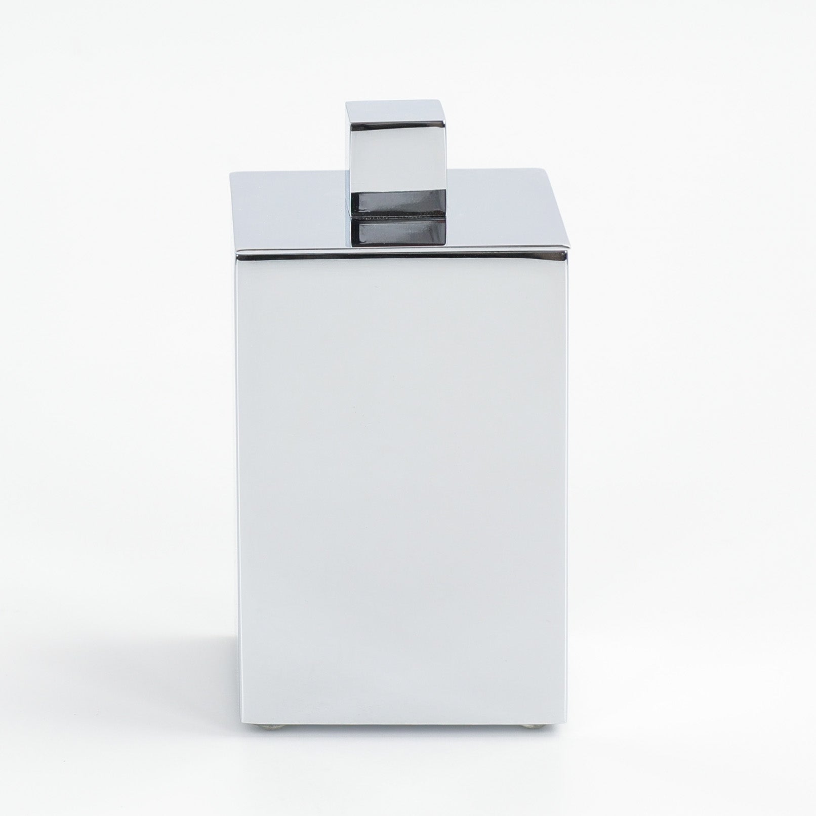 Box Addition Aufbewahrungsdose von Windisch, quaderförmiger Behälter aus verchromten Messing, Deckel mit würfelförmigen Griff, für schicke Ordnung in Ihrem Bad