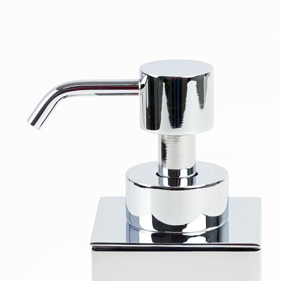 Windisch Mini Seifenspender Chrom Quadratisch, Metallpumpenkopf verchromt mit gebogenen Auslauf