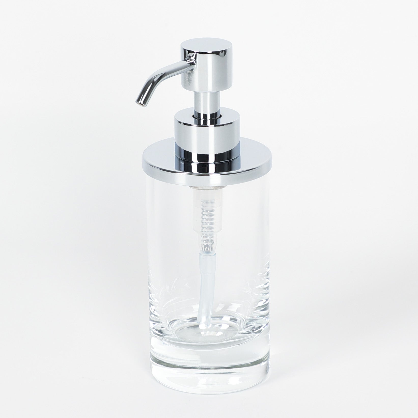 Windisch Glasseifenspender mit Chromkopf, puristisches Design für Flüssigseife oder Bodylotion, universell einetzbares Bad-Accessoire