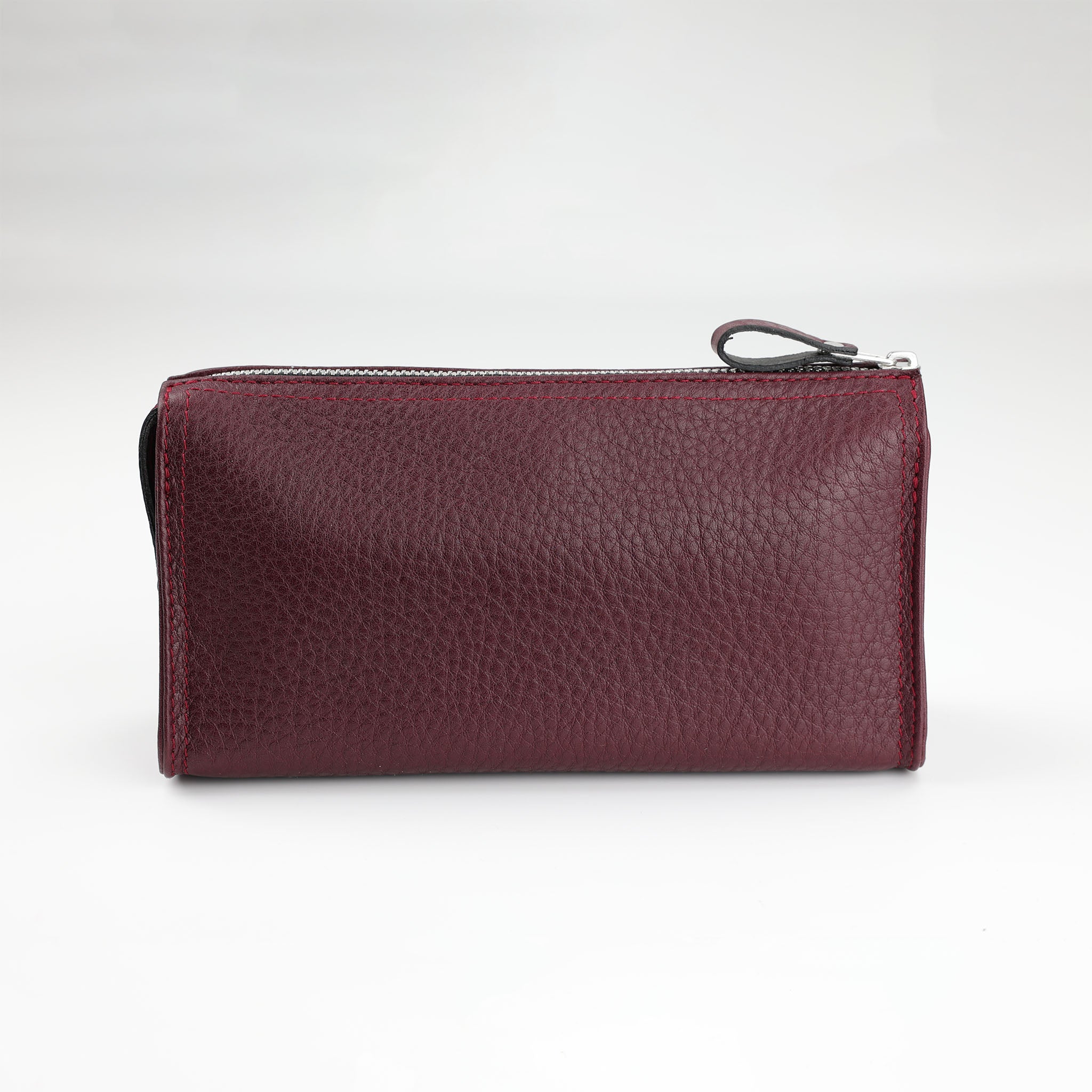 Handgefertigte Make-up Tasche aus Leder in Marsala aus der Triangle Kollektion