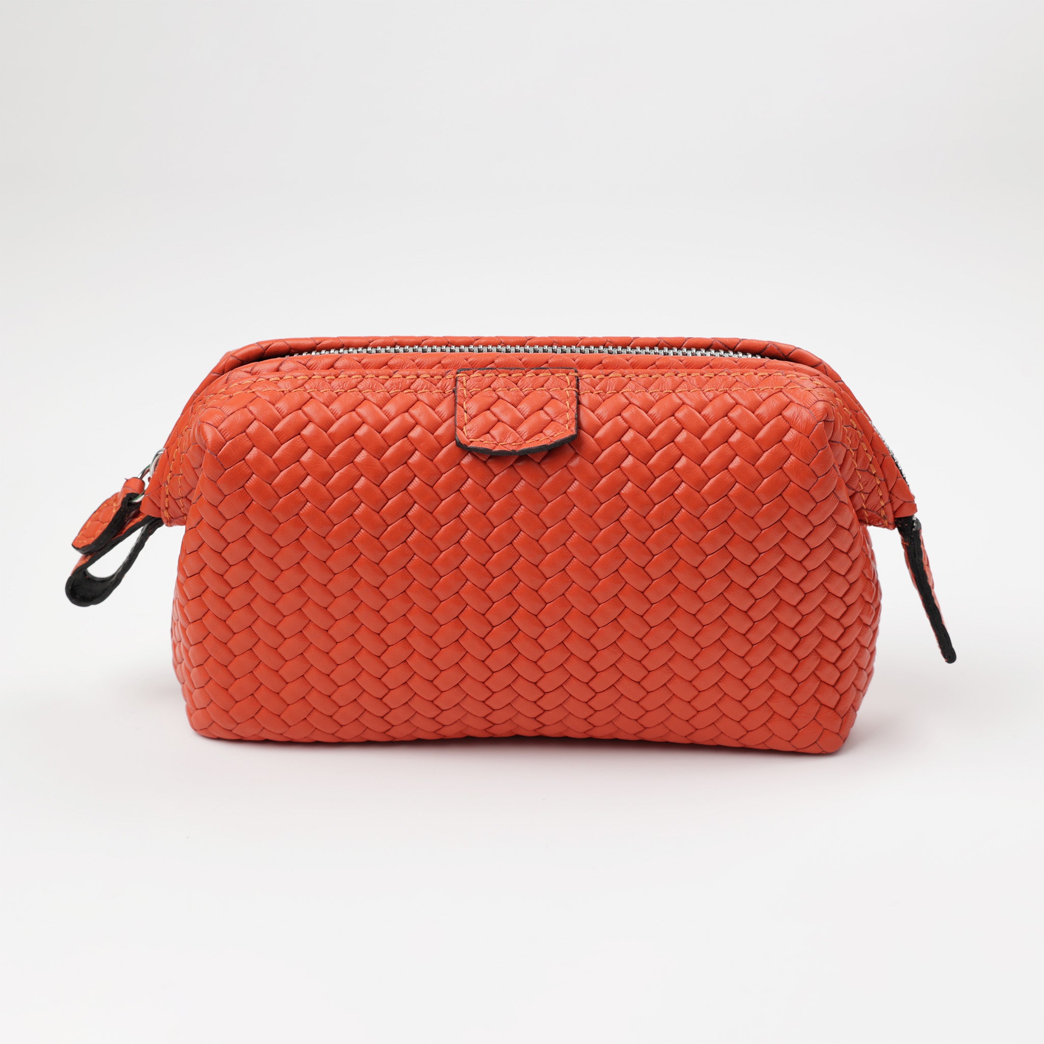 Orange Kosmetiktasche mit Flechtmuster aus weichem Leder von F. Hammann