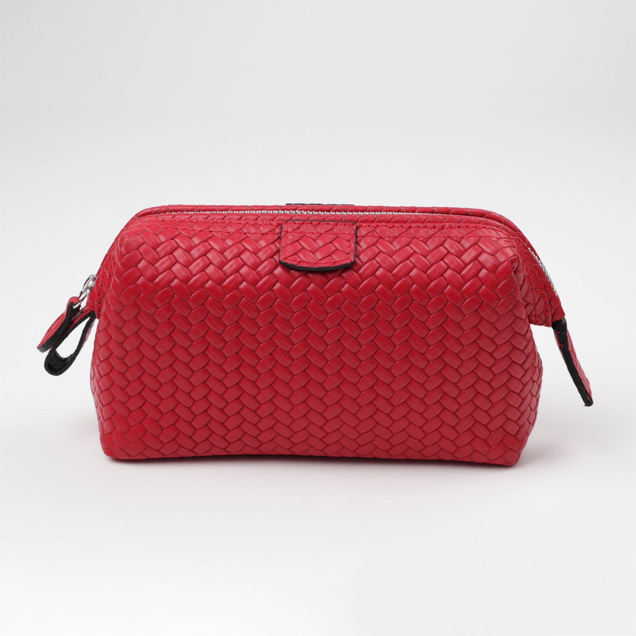 Rote Kosmetiktasche mit Flechtmuster aus weichem Leder von F. Hammann